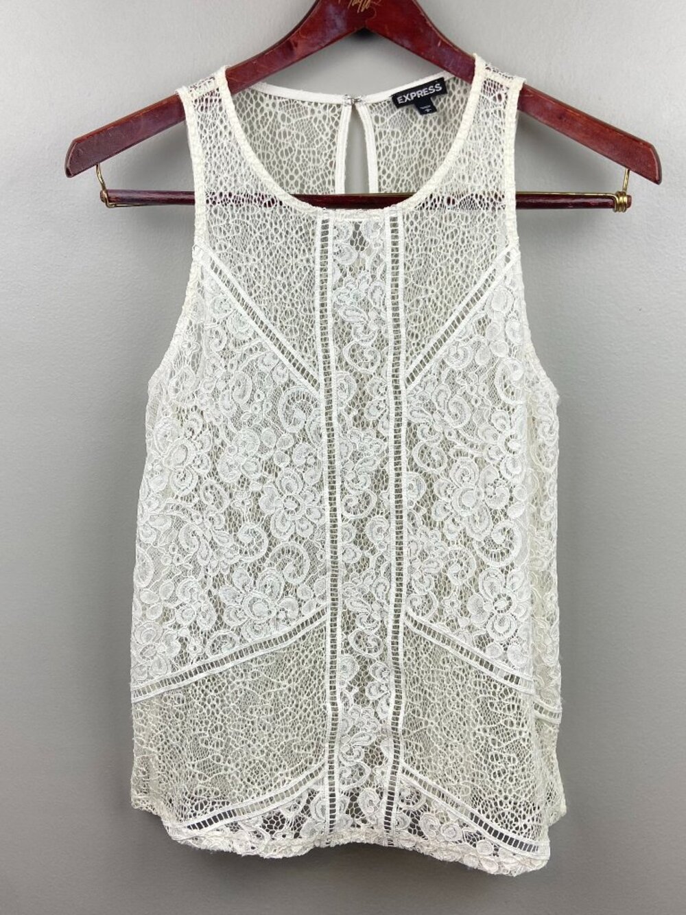 Express Sheer Ivory Lace Tank Top Sleeveless Size Small